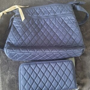 Indigo Blue Vera Bradley Quilted Navy Crossbody Bag and Wallet